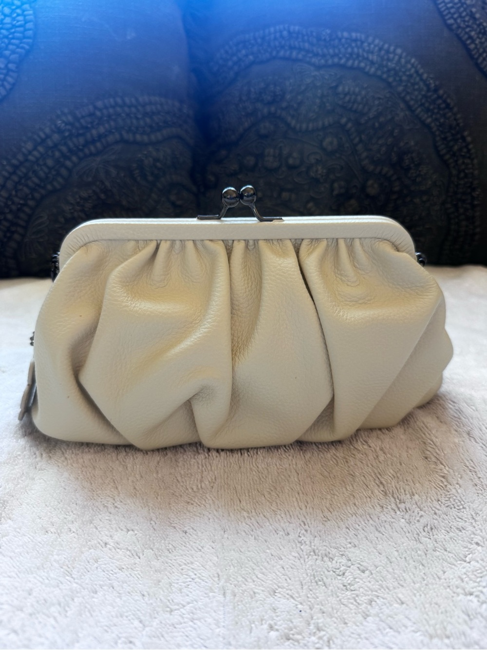 White Ruched Frame Clutch